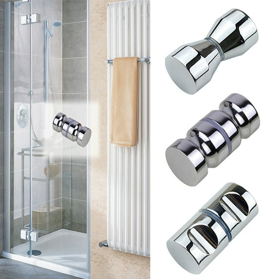 Yesbay Stainless Steel Back-to-Back Glass Door Knob Puller Push Bathroom Shower Handle,A