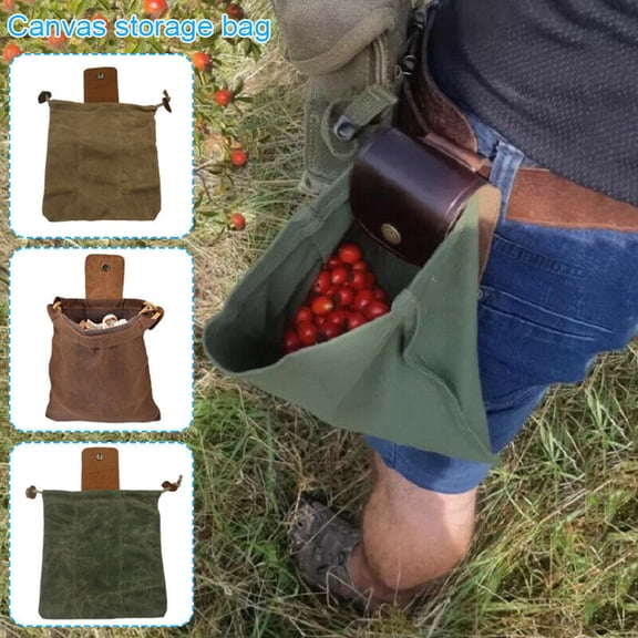 Yesbay Storage Bag Foldable Pocket Size Canvas Multi-purpose Foraging Pouch Picking bag,Green