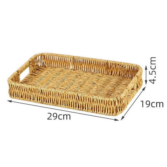Yesbay Storage Basket with Handle, Faux Rattan Rectangle Shape Hollow Drainage Basket ,Party Picnic Fruit Snacks Bread Serving Tray Coffee Table Organizer