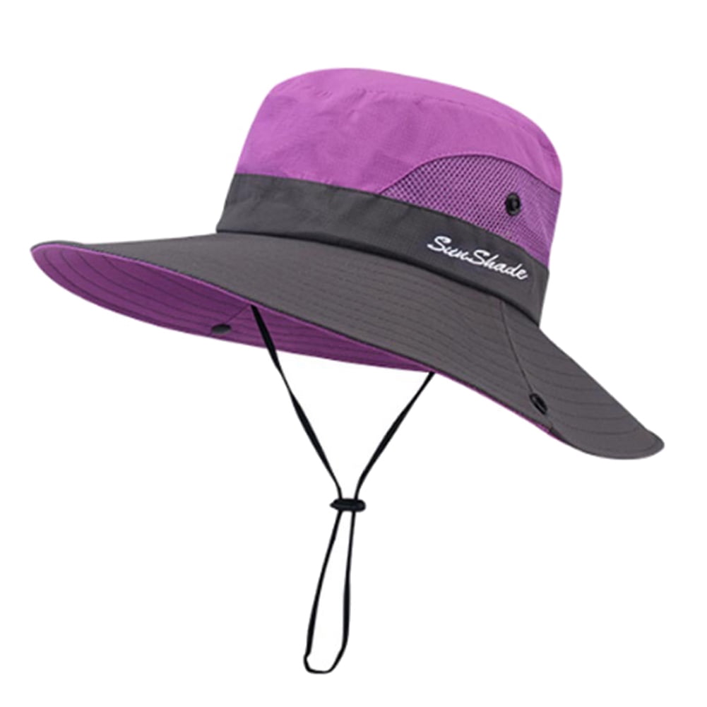 Yesbay Summer Folding Wide Brim Fishing Hiking Climbing Sun Hat Bucket Cap  Purple 