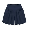 thumbnail image 1 of Yesbay Summer Solid Color Elastic Waist Casual Loose Shorts with Pocket,Navy Blue XL, 1 of 5