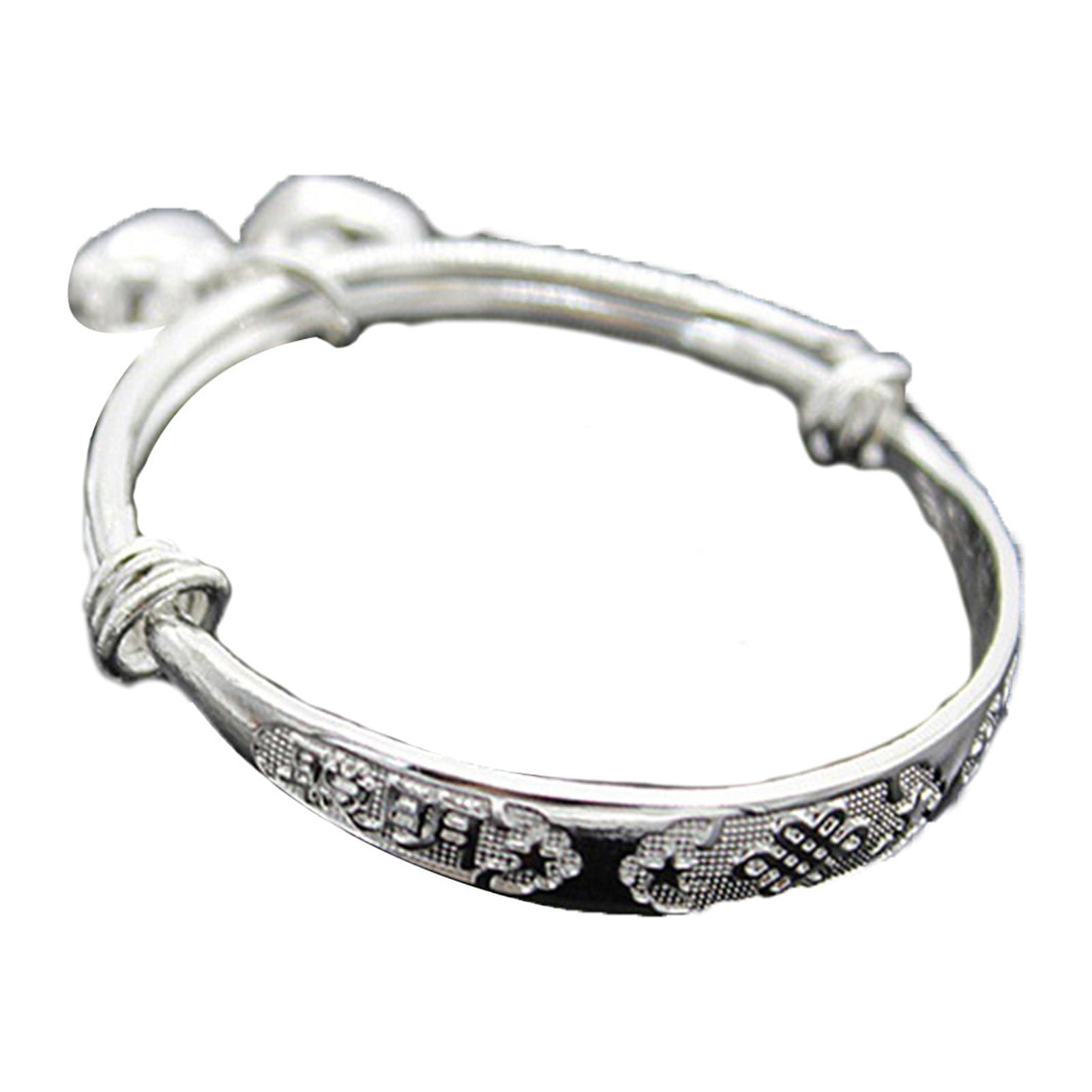 Yesbay Toddler Baby Silver Plated Adjustable Embossing Bell Charm Bangle Jewelry Gift-1#