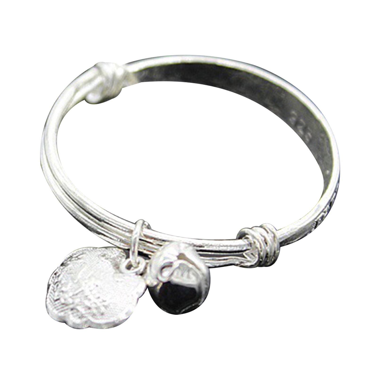 Yesbay Toddler Baby Silver Plated Adjustable Embossing Bell Charm Bangle Jewelry Gift-3#