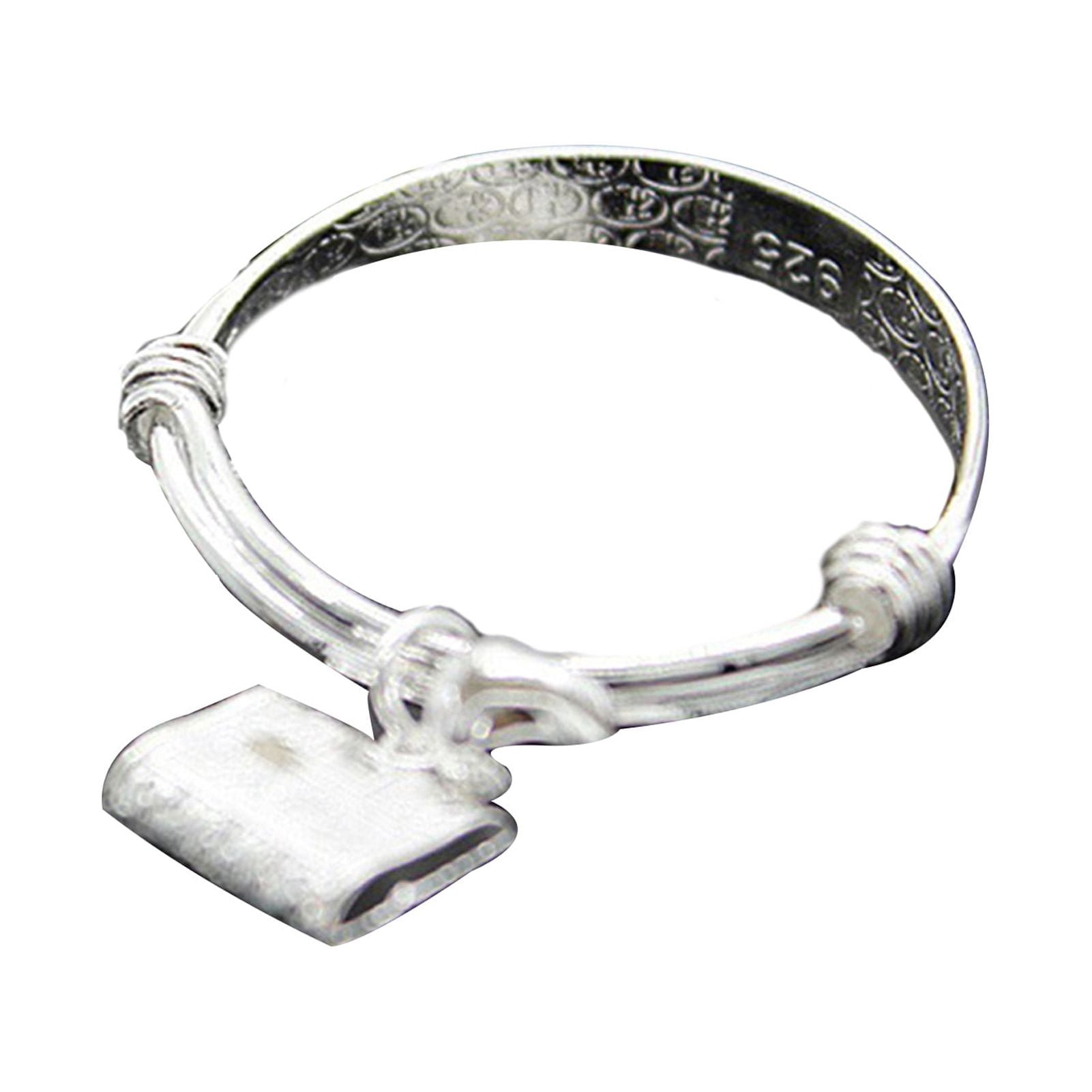 Yesbay Toddler Baby Silver Plated Adjustable Embossing Bell Charm Bangle Jewelry Gift-4#
