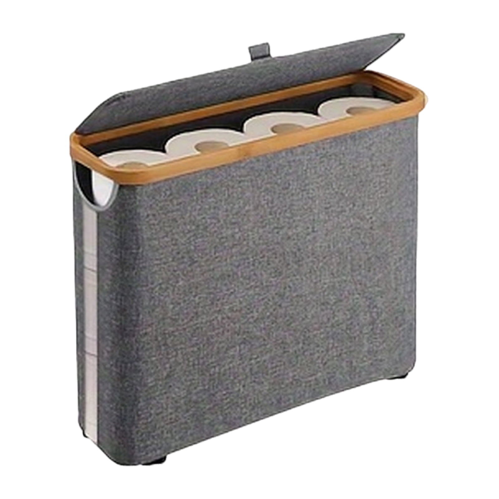 Gray Bamboo and Oxford Cloth Toilet Paper Storage Basket with Lid