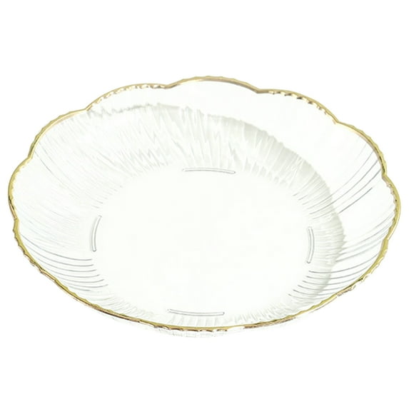 Yesbay Transparent Fruit Plate Golden Edge Stackable Snacks Serving Platter Unbreakable Round Salad Dessert Dinner Plate Dining Room Supplies