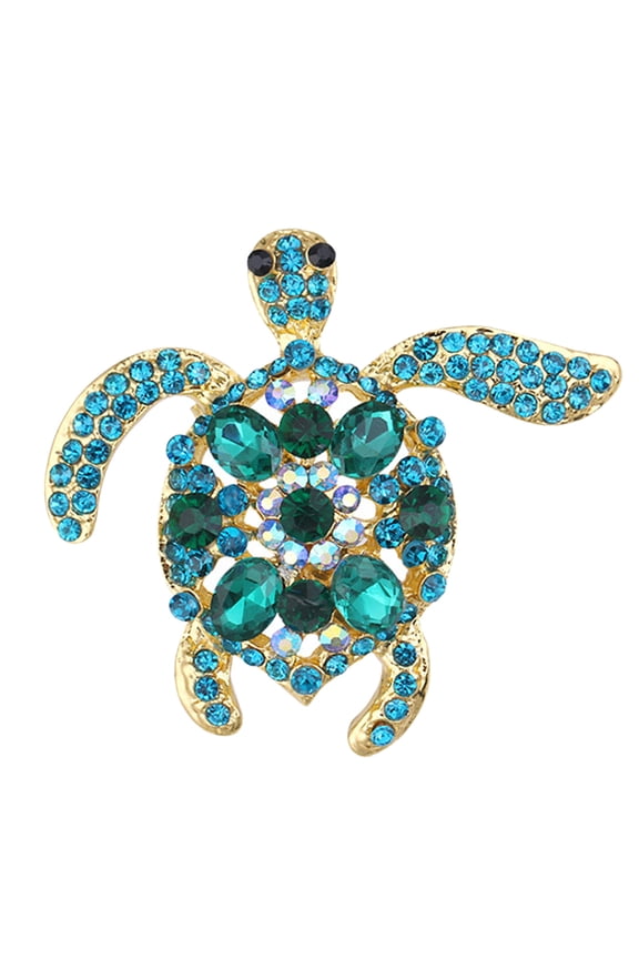 Turtle Shape Full Rhinestone Inlaid Brooch Pin Women Shirt Collar Badge