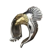 Yesbay Unique Flying Eagle Biker Ring Cool Punk Mens Animal Vintage Open Ring Jewelry-Silver + Golden