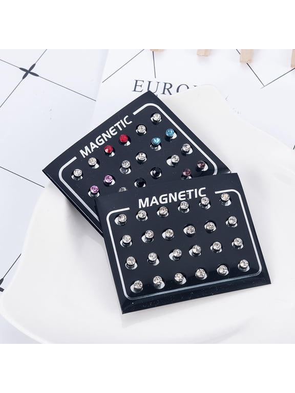 Unisex Inlaid Magnetic Stud Earrings, Rhinestone