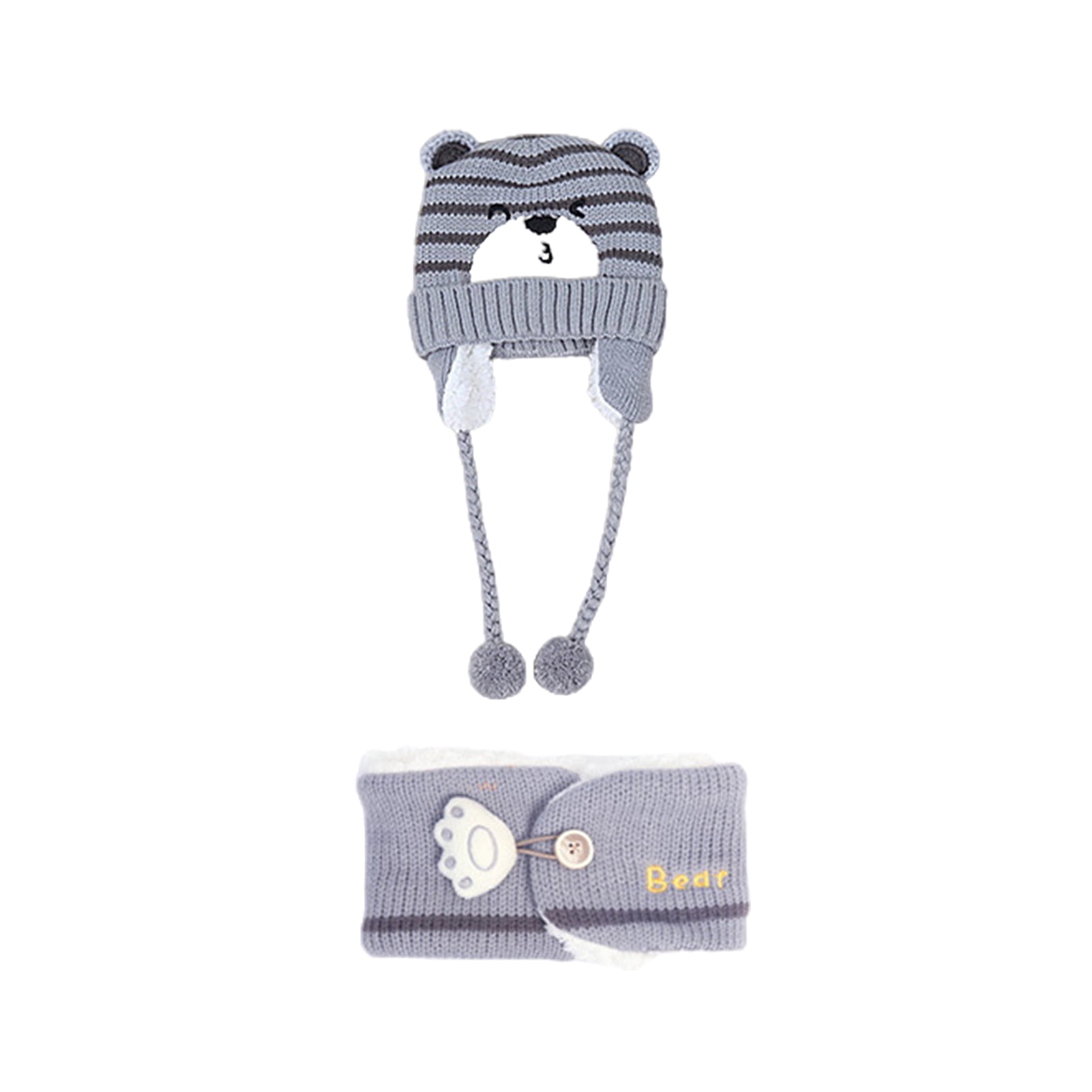 Yesbay Unisex Winter Kids Baby Bear Stripe Knit Hat Cap Scarf Earmuff