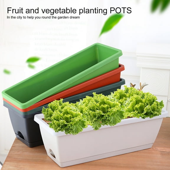 Yesbay Vegetable Planter Large Capacity Shatterproof Impact Resistance Smooth Edge Drain Hole Design Rectangular Flower Pot Windowsill Planter Box Garden Supplies