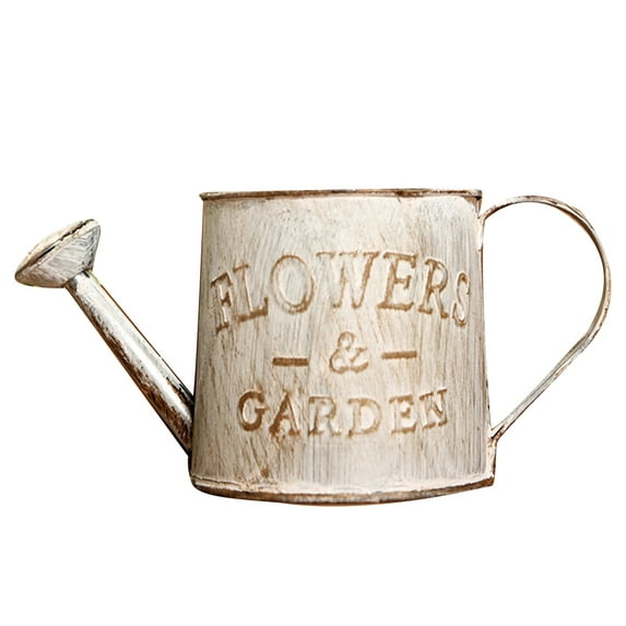 Yesbay Vintage Letters Engraved Garden Bonsai Plant Flower Iron Watering Can Pot Kettle,Distressed White