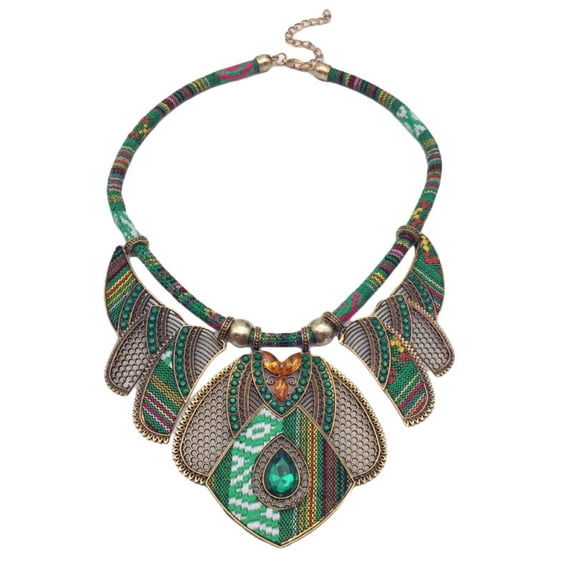 Yesbay Vintage Women Rhinestone Pendant Bib Necklace Statement Tribal Jewelry Gift,Green