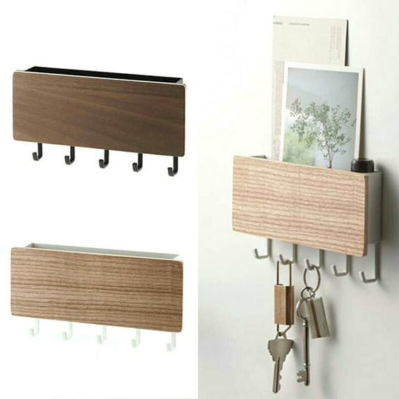 Yesbay Wall Mounted Hanging Hanger Hooks Key Holder Storage Door Rack Shelf Organizer,Black