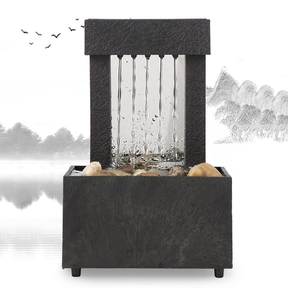 Yesbay Water Flows Ornament Small Destop Decoration Landscape Waterfall Scene Basin Home Decor