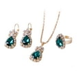 thumbnail image 1 of Yesbay Waterdrop Shiny Rhinestones Necklace Ring Earrings Women Jewelry Set,Green, 1 of 7