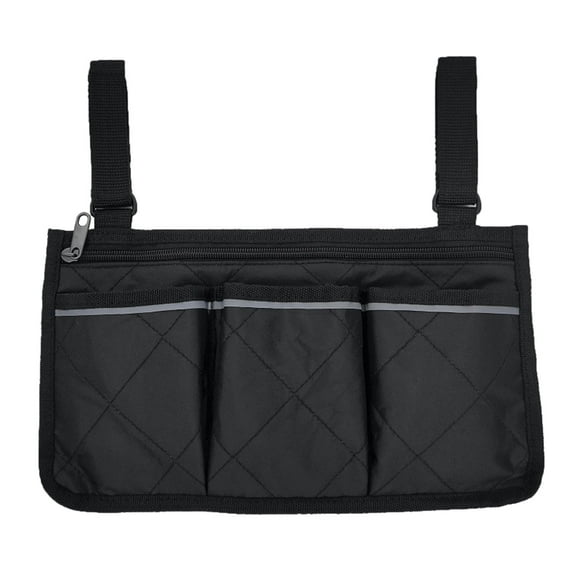 Yesbay Wheelchair Multi-pocket Side Hanging Bag Storage Pouch with Reflective Strip,Black