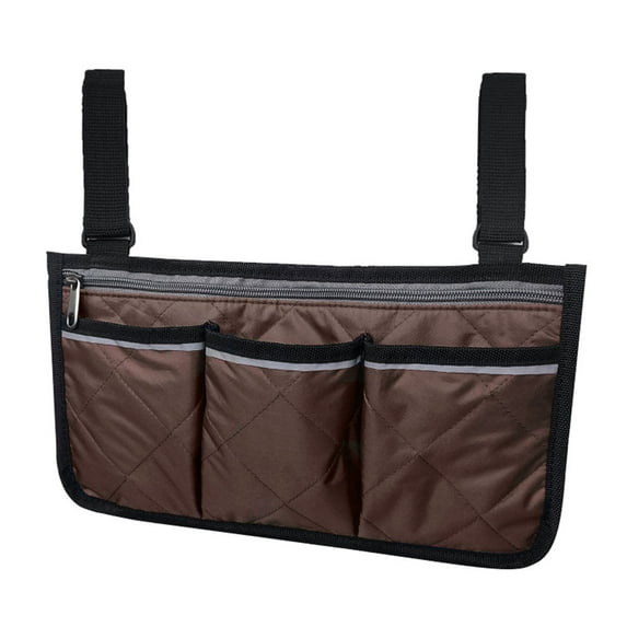 Yesbay Wheelchair Multi-pocket Side Hanging Bag Storage Pouch with Reflective Strip,Coffee