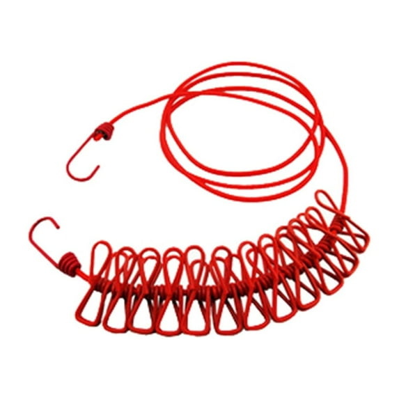 Yesbay Windproof Outdoor Clothesline Hanger Travel Laundry Drying Rope with 12 Clips,Red