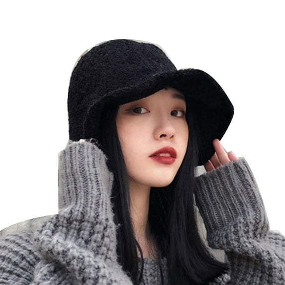Yesbay Winter Women Wide Brim Warm Casual Woolen Bucket Hat Cap