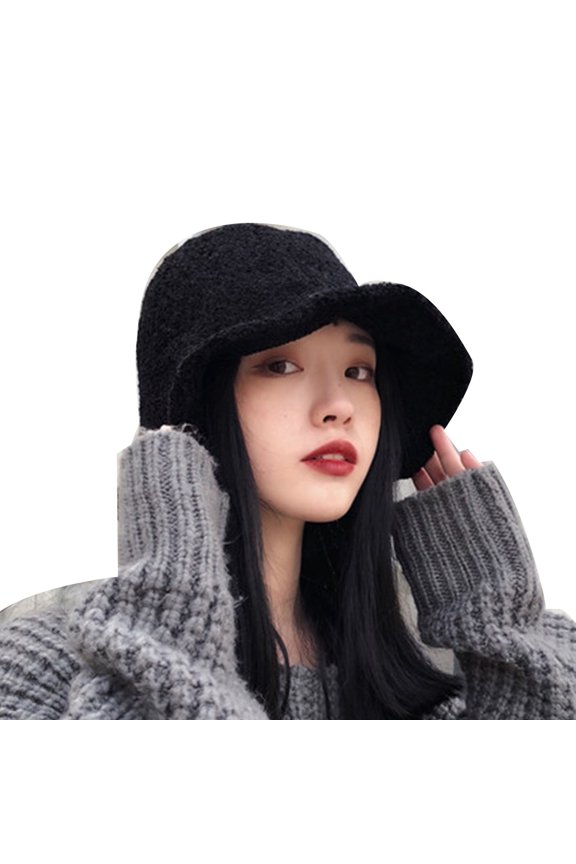Winter Women Wide Brim Warm Casual Woolen Bucket Hat Cap