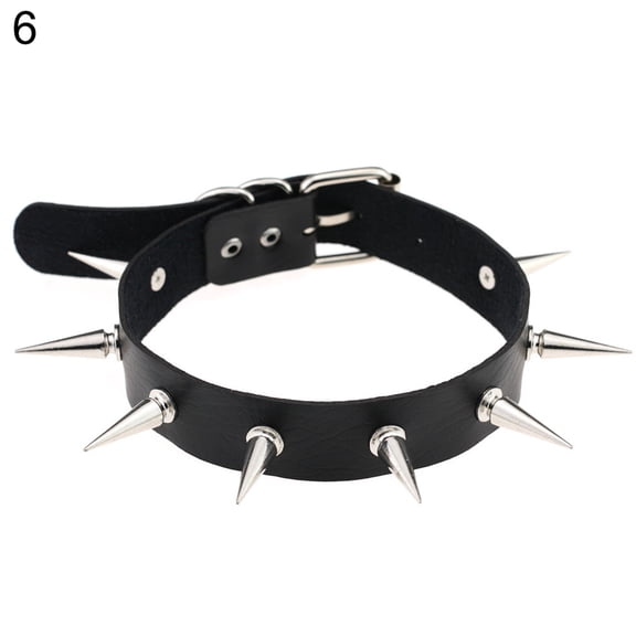 Yesbay Women Alloy Rivet Spike Faux Leather Choker Short Necklace Punk Jewelry-Black