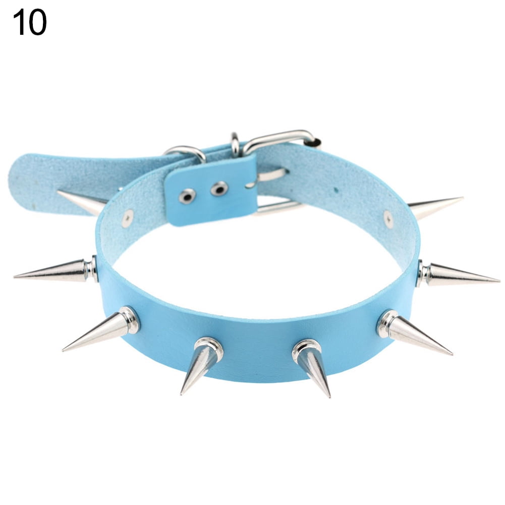 Yesbay Women Alloy Rivet Spike Faux Leather Choker Short Necklace