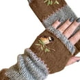 thumbnail image 1 of Yesbay Women Autumn Bird Embroidered Gloves Knit Fingerless Color Block Mitten, 1 of 8