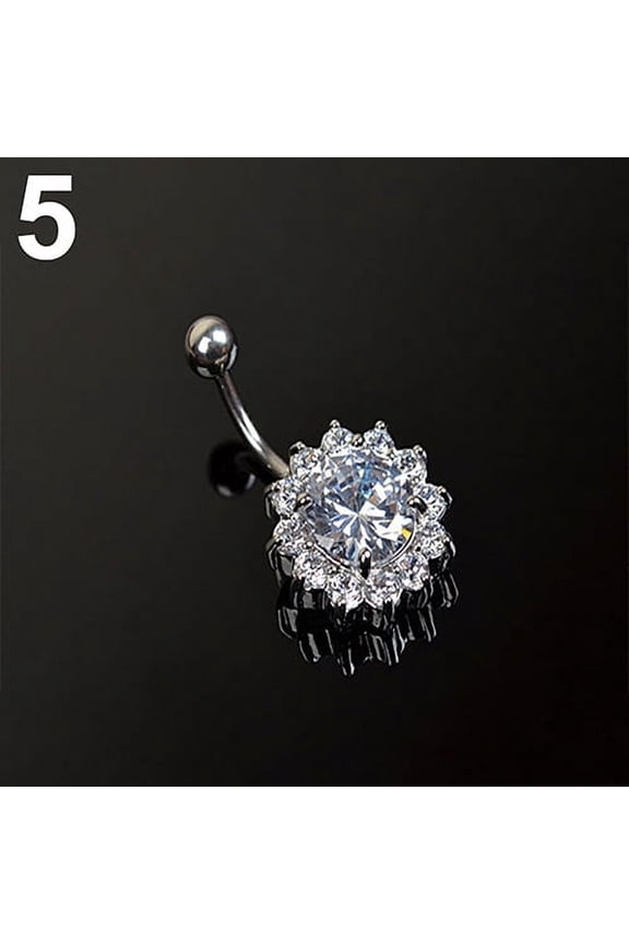 Women Body Piercing Jewelry Rhinestone Ball Button Barbell Bar Belly Navel Ring-White