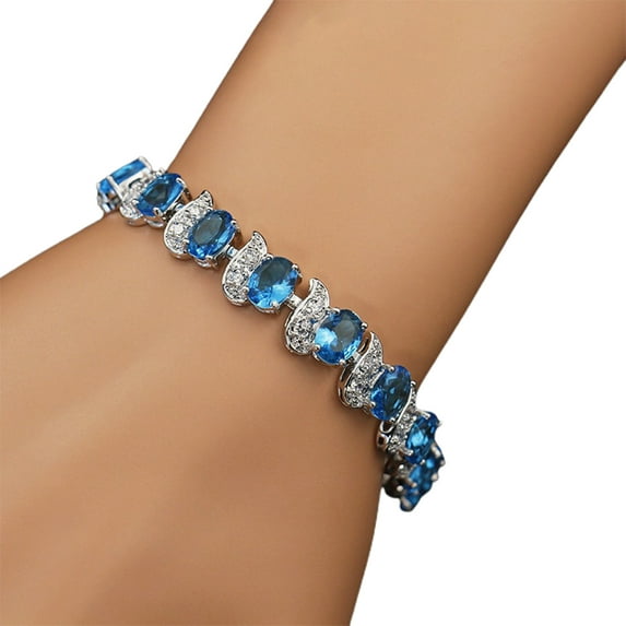 Yesbay Women Bracelet Leaf Charm Elegant Classic Adjustable Blue Rhinestone Embedded Ladies Bracelet Jewelry