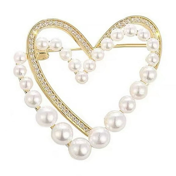 Yesbay Women Brooch Faux Pearl Rhinestone Decor Heart Shape Stainless Anti-slip Coat Collar Hat Scarf Decoration Clothes Pin Garment Jewelry