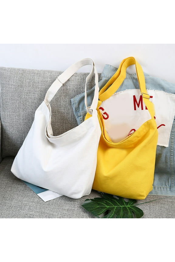 Women Canvas Shoulder Bag Adjustable Strap Handbag Storage Pouch,White