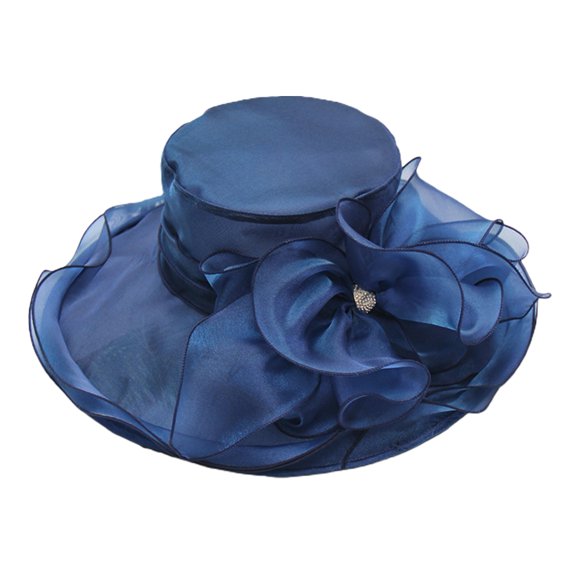 Yesbay Women Church Cap Wide Brim Cloth Flower Temperament Foldable Rhinestones Buckle Hat for Wedding