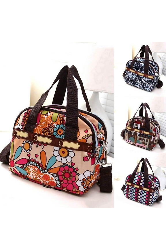 Women Colorful Floral Print Multi Pocket Zipper Tote Crossbody Shoulder Handbag,11