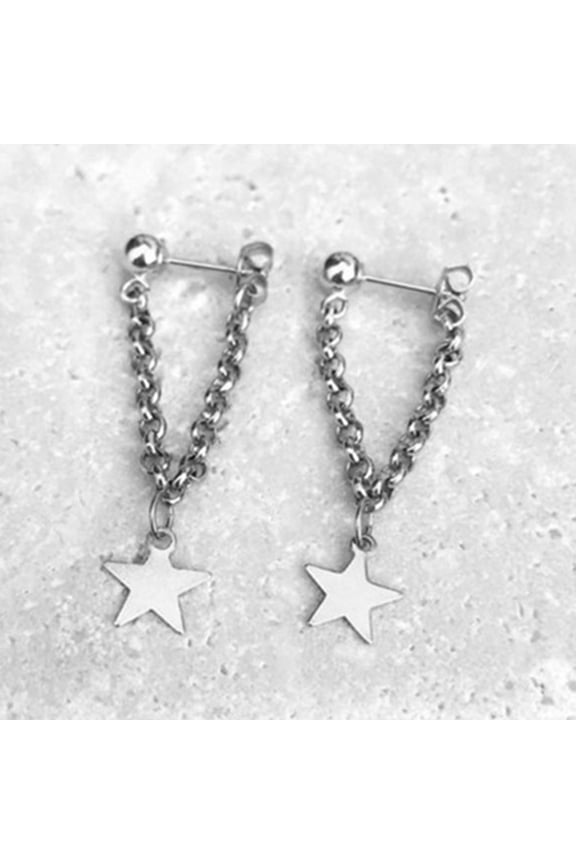Women Creative Tassel Five-pointed Star Earrings Ear Jewelry-Silver