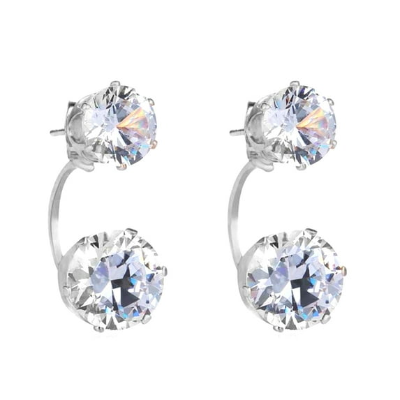 Yesbay Women Double Cubic Zirconia Drop Ear Jacket Piercing Earrings Jewelry
