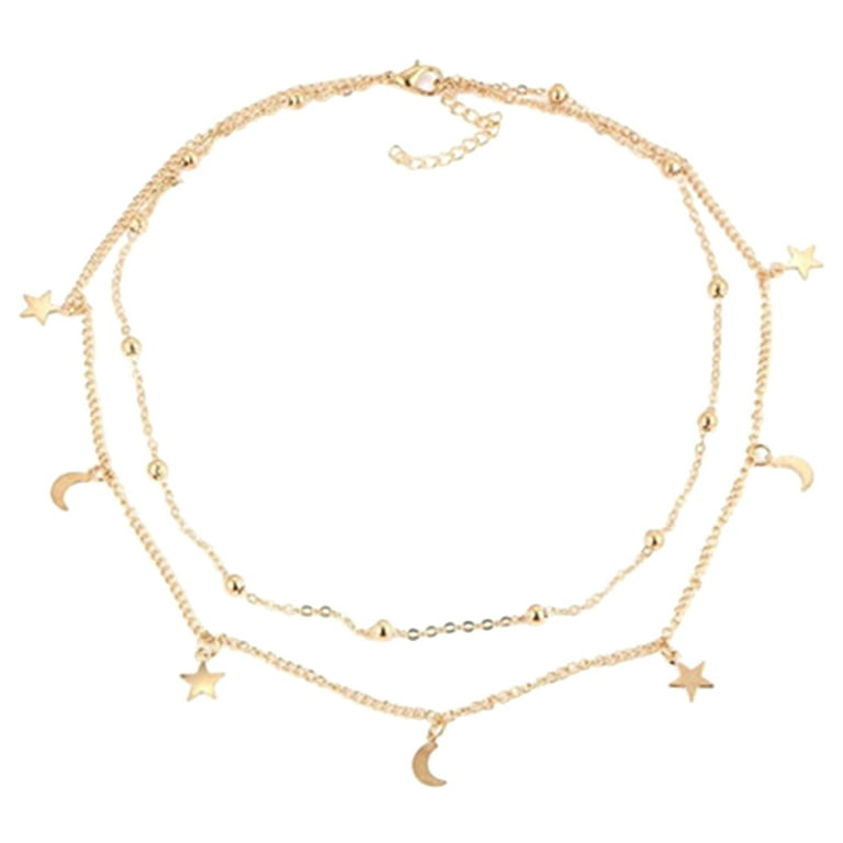 Yesbay Women Double Layer Chain Moon Star Pendant Necklace Party