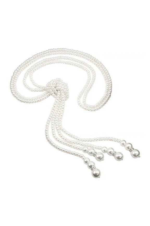 Women Double Layer Sweater Necklace Knotted Faux Pearls Long Pendant Necklace Clothes Jewelry Accessories