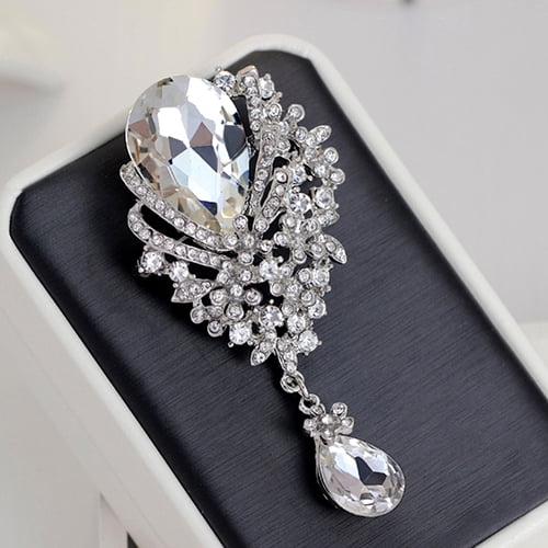 Yesbay Women's Flower Brooch Pin Shiny Rhinestone Party Jewelry Scarf  Garment Gift,Brooch Pin 