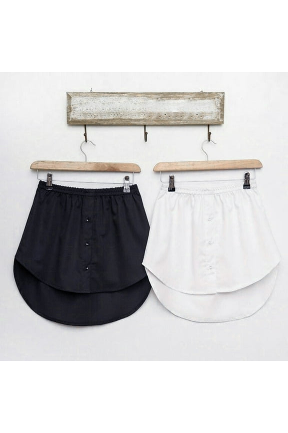 Women Fake Shirt Irregular Skirt Blouse Tail Hem Cotton Detachable Underskirt Black