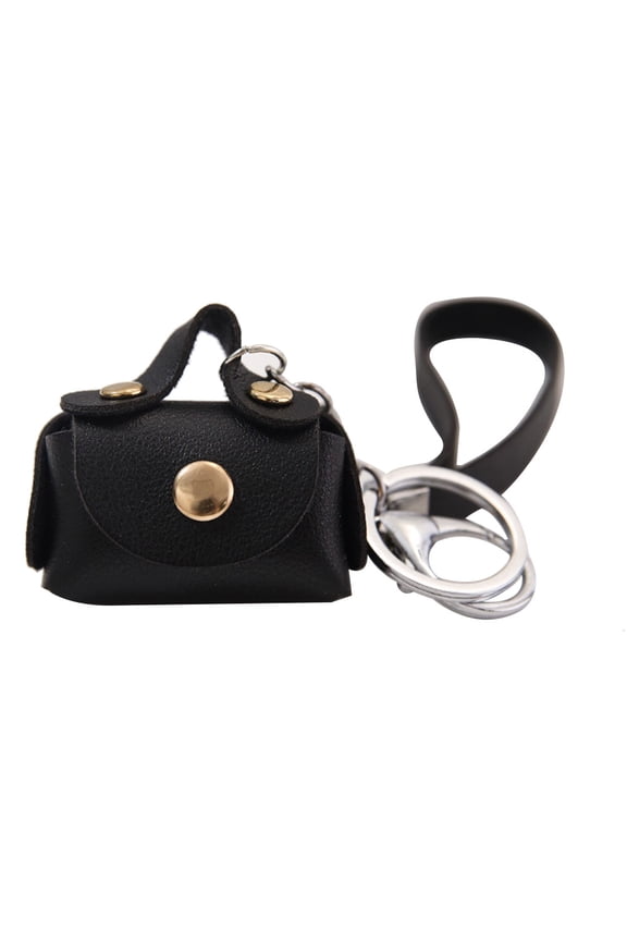 Women Faux Leather Mini Key Chain Handbag Pendant Earphone Storage Coin Purse-Black