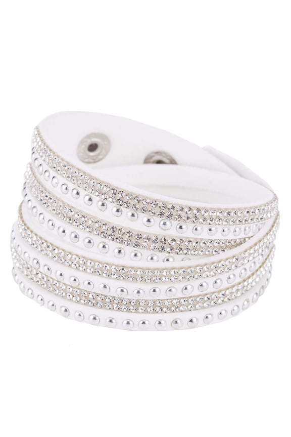 Women Faux Leather Shiny Hot Fix Rhinestone Inlaid DIY Multilayer Bracelet Gift