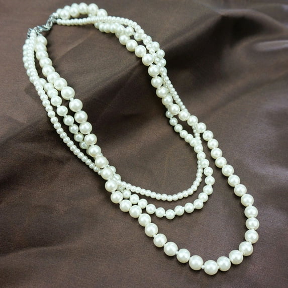 Yesbay Women Faux Pearl Charm Beaded Multilayer Long Necklace Jewelry Gift,White
