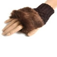 thumbnail image 1 of Yesbay Women Faux Rabbit Fur Hand Wrist Warmer Winter Fingerless Knitted Gloves-Coffee, 1 of 6