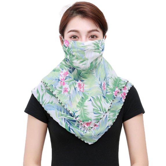 Yesbay Women Floral Print Breathable Chiffon Sun Proof Veil Shawl Scarf Neck Face Cover