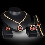 Yesbay Women Formal Party Waterdrop Cubic Zirconia Necklace Earrings Bracelet Ring US6-9,Jewelry Set