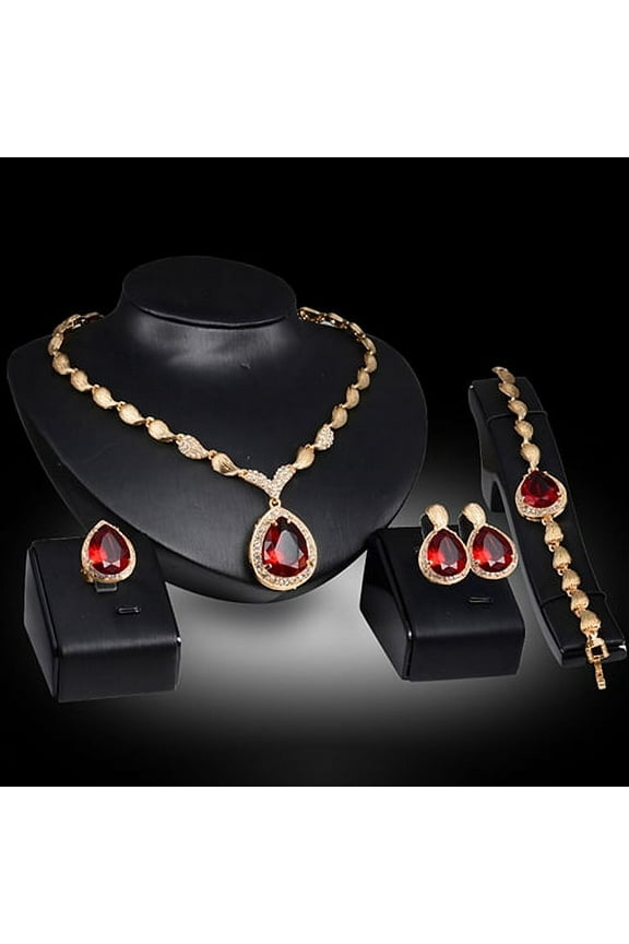 Women Formal Party Waterdrop Cubic Zirconia Necklace Earrings Bracelet Ring US6-9,Jewelry Set