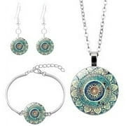 Yesbay Women Glass Cabochon Pendant Mandala Necklace Bracelet Earrings Jewelry Set Gift-PSXL00114