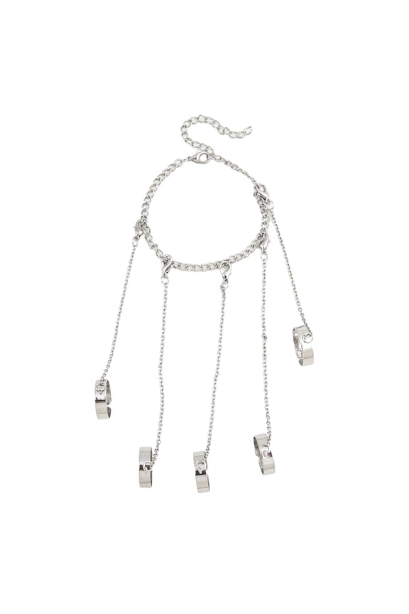 Women Hand Chain Punk Style Five Rings Wrist Chain Ring Unisex Charm Hip Hop Chain Open Rings Set Couple Jewelry