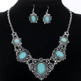 thumbnail image 1 of Yesbay Women Hollow Tibetan Oval Turquoise Bib Collar Necklace Earrings Jewelry Set, 1 of 4